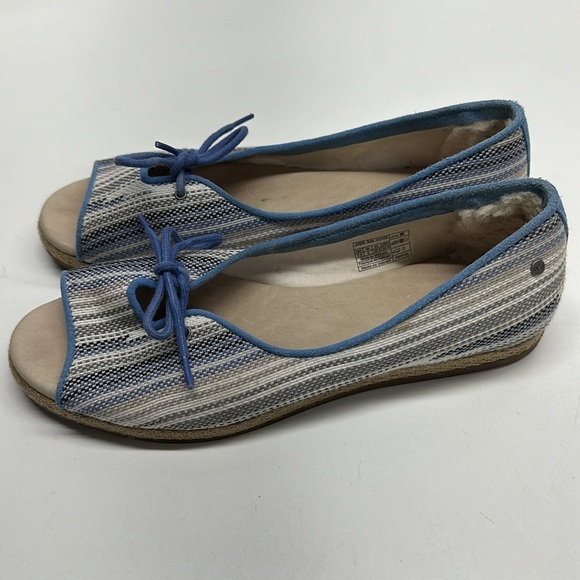 Ugg Marleigh Serape Ballet Flat Shoes Open Toe Espadrilles Bow Blue Striped 7.5 - Picture 2 of 9